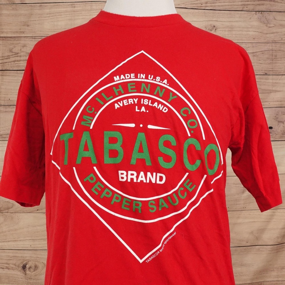 Vintage Tabasco Hot Sauce Shirt Mens XL Red Single Stitch USA Tee T-Shirt